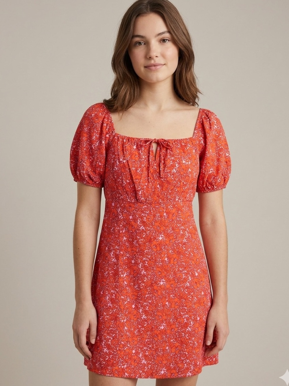 Crewcuts Orange Floral Square-Neck Mini‎ Dress